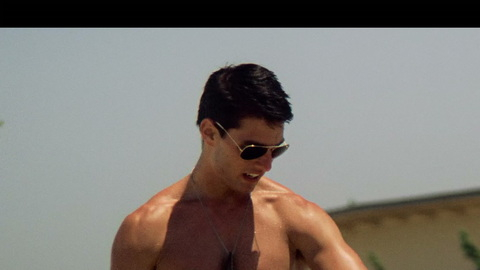 Tom Cruise in Top Gun (1986) Shirtless Dog Tags Hairless Chest 9581