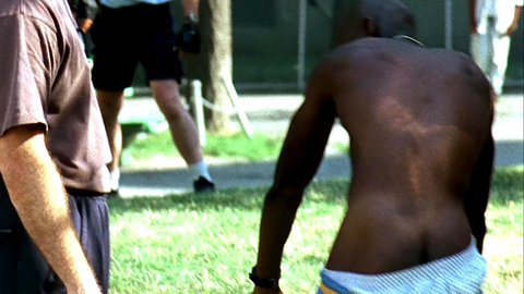 Mekhi Phifer Naked as Ronald 'Strike' Dunham. Butt, bald, pants down. 105921