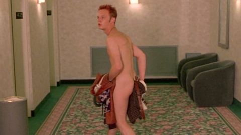 Simon Baines from Go Naked. Butt, Shirtless, clothes over junk, covering up. 198593