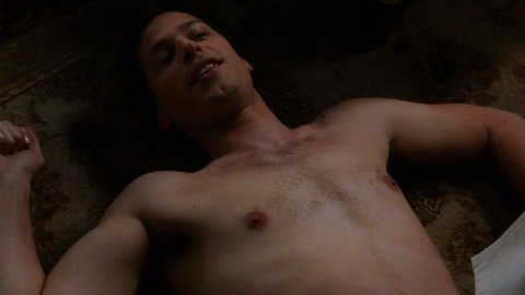 Andy Samberg in Brooklyn Nine-Nine (2013-2021) Shirtless On Floor On Ground 9878