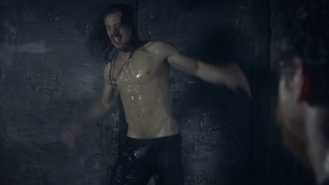 Alexander Dreymon in The Last Kingdom (2015-2022) Shirtless Leather Pants Long Hair 67691