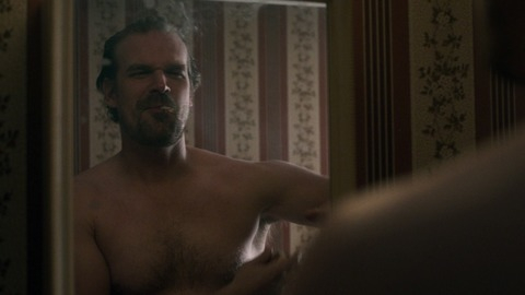 David Harbour in Stranger Things (2016-2025) Shirtless Bathroom Cigarette 56616