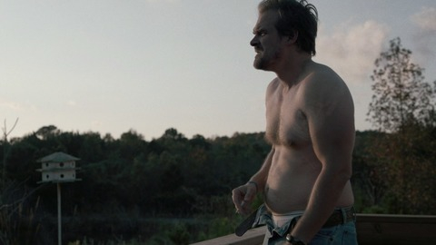 Sexiest David Harbour Scene in Stranger Things. Shirtless, bear, cigarette. 56617
