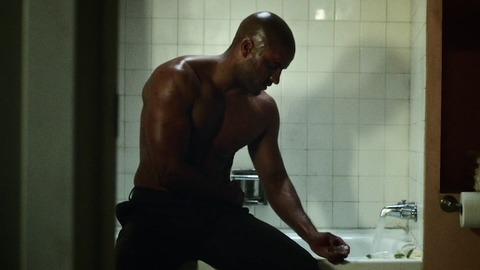 Ricky Whittle in American Gods (2017-2021) Shirtless Bald Bathroom 75939