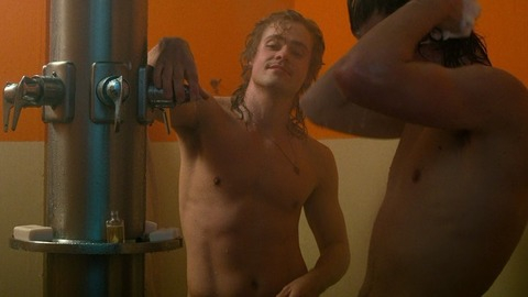 Dacre Montgomery in Stranger Things (2016-2025) Shirtless Locker Room Mullet 75520