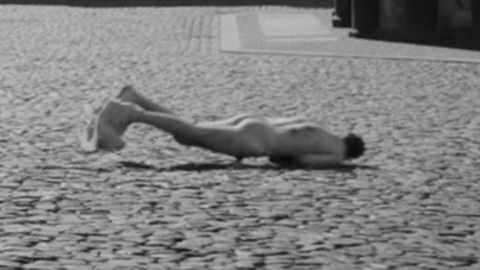 Frederick Lau Nude as Kipinski. Butt, Penis, black and white, nude in public. 94886