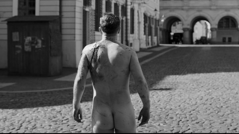 Frederick Lau Nude as Kipinski. Butt, black and white, nude in public. 94880