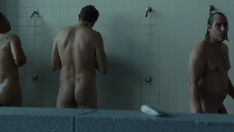 Miles Daly from Get Shorty Naked. Butt, Shirtless, back towards camera, group shower. 86561