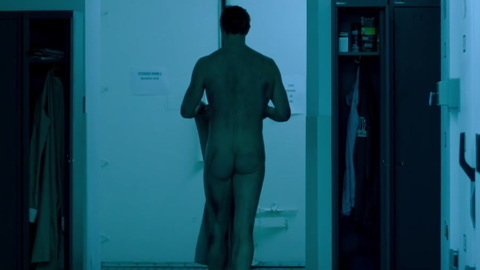 Rupert Penry-Jones Nude as Samuel Blake. Butt, Shirtless, back towards camera, blue lighting. 85382