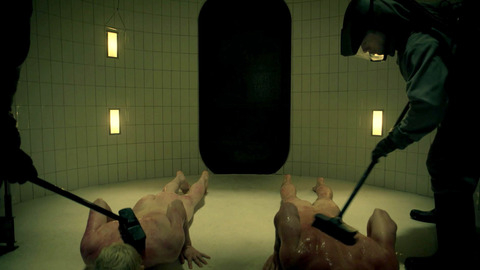 Chad James Buchanan Nude in American Horror Story. Butt, being scrubbed down, butt up. 85654