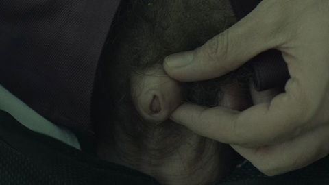 Detective Stroughs from Patriot Naked. Penis, Prosthetic, bathroom, close up. 88787
