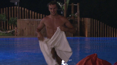 Max Morley Naked in Love Island. Shirtless, Penis, balls, pool. 90398
