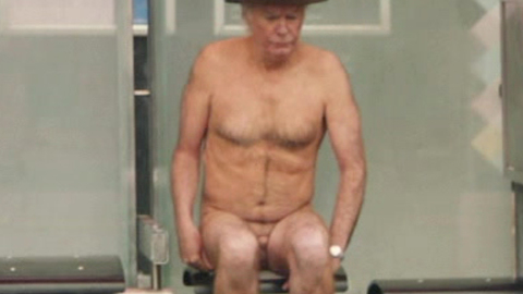 David Usner Naked as Adam. Balls, Penis, Shirtless, bus stop, hat. 113373