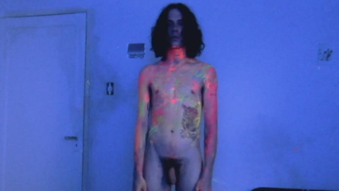 Shico Menegat Nude in Hard Paint. Penis, Shirtless, bush, curly hair. 196174