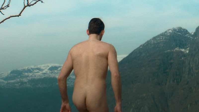 Gísli Örn Garðarsson Naked as Vidar. Butt, Shirtless, back towards camera, mountains. 123441