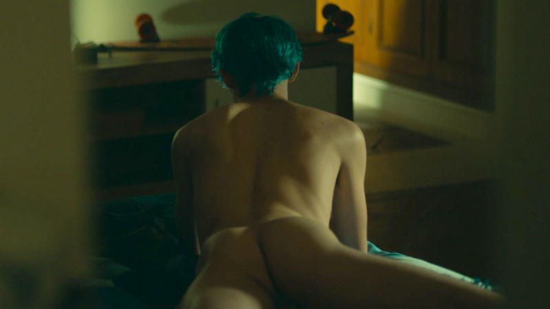 Juanjo Almeida Naked as Andrea Norman Medina. Butt, blue hair, laying in bed. 125799