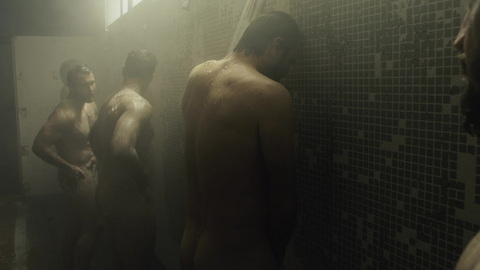 Eric Cantona Naked as Alain Delambre. Butt, Shirtless, background nudity, covering junk with hand. 131475