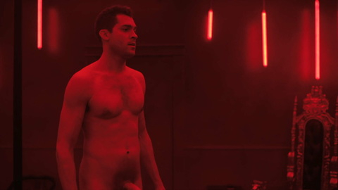 Dan J. Johnson Naked in P-Valley. Balls, Penis, Shirtless, backstage, red lighting. 178807