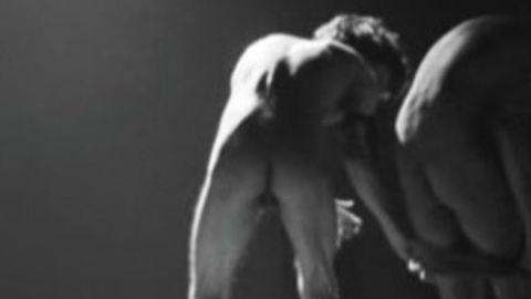 Byang from Cat Sticks Naked. Butt, Shirtless, abandoned building, black and white. 140279