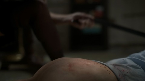 Paul Hughes from Lovecraft Country Naked. Butt, blood, close up. 140321