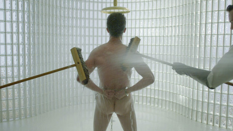 Edmund Tolleson from Ratched Naked. Butt, Shirtless, brushes, chained up. 140645