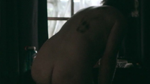 Dan Fisher from Hearts and Bones Naked. Butt, Shirtless, bruised back, getting out of bed. 146987