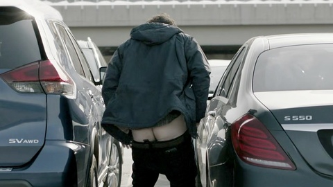 Bill Dobson from The Chair Naked. Butt, pants down, parking lot. 160019