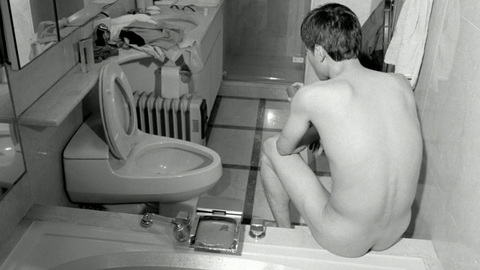 Cho Won-hee Naked as N/A. Butt, bathroom, black and white. 175377