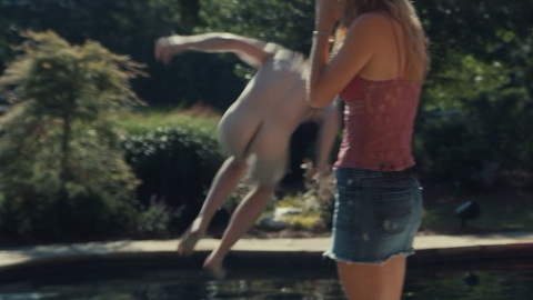 Spencer House Naked in Tell Me Lies. Butt, Shirtless, jumping into pool, mid air. 179767