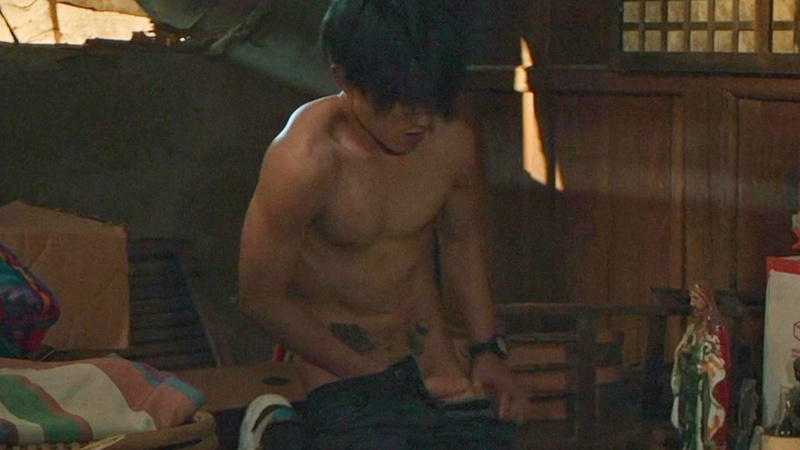 Gold Aceron Nude as Matt. Penis, Prosthetic, Shirtless, black hair, jeans. 183644
