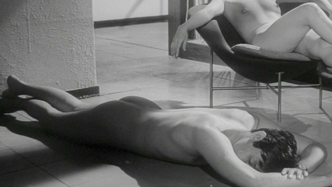 Jo Shishido Naked in Branded to Kill. Butt, Shirtless, black and white, lying face down. 191941