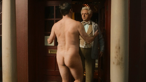 Jon Hamm Naked in Good Omens. Butt, doorway, naked in public. 185221