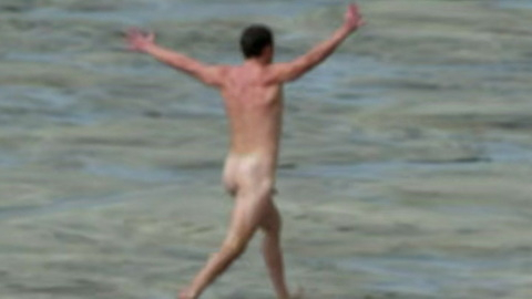 Sam Heughan Nude as Self. Butt, Sexy, Shirtless, outdoors, running on beach. 185594