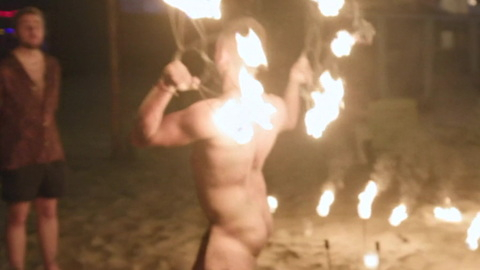 Fire dancer from Rotting in the Sun Naked. Butt, Shirtless, barefoot, beach. 186143