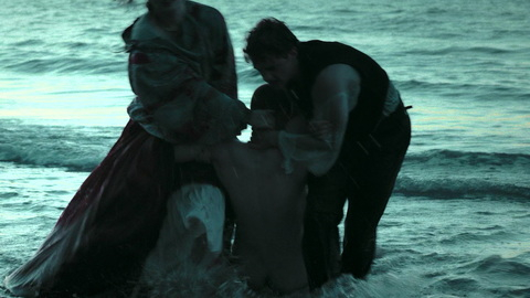Jan Sałasiński Nude in Absolute Beginners. Butt, dragged, pulled out of water. 186898