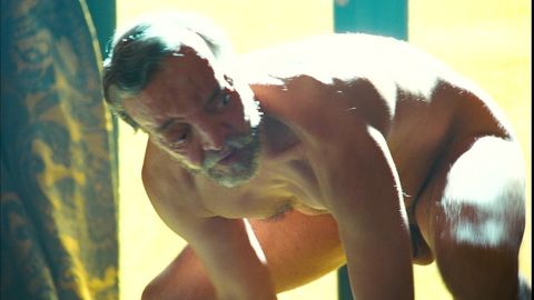 Laurent Borel Naked as Crab Man. Balls, Shirtless, beard and mustache, gray hair. 189327