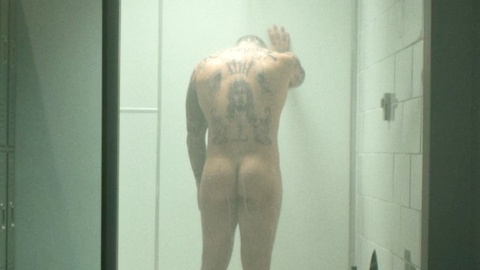 Josh Rivera Nude as Aaron Hernandez. Butt, back tattoo, locker room. 194312