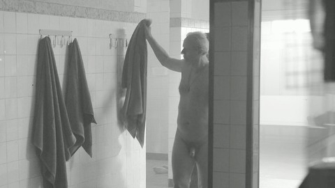 Ned Dennehy Naked in The Head. Penis, Shirtless, b&w, bathroom. 195001