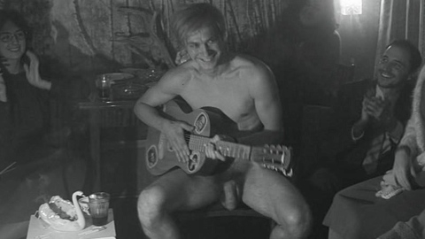Yuriy Borisov Naked in Petrov's Flu. Penis, Shirtless, Prosthetic, Balls, b&w, black and white. 195103
