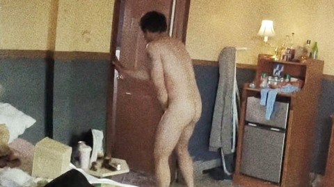 Creeper from On Call Naked. Butt, hands over junk, motel room. 195089