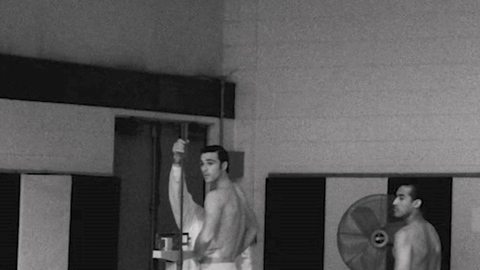 Nudes of Young Leo Fife from Oh, Canada. Butt, black and white, gymnasium. 195216