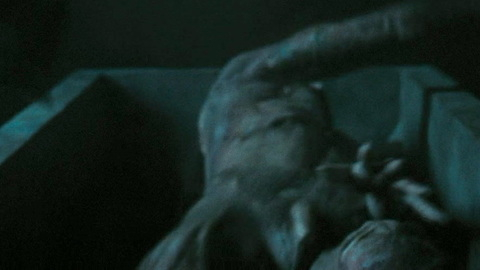 Bill Skarsgård Naked as Count Orlok. Penis, Prosthetic, coffin, laying down. 195231