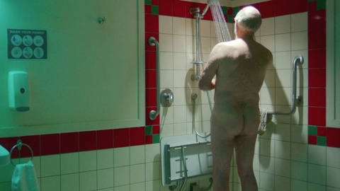 John Lithgow Nude as Dave Crealy. Butt, bathroom, grey hair. 196016