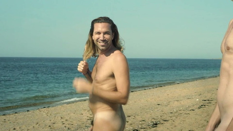 Karl Gregory Naked in High Tide. Butt, Gay, Penis, Shirtless, beach, brown hair. 198397