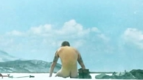 Joel Kinnaman Naked as Harlan. Butt, beard, frozen lake. 199245