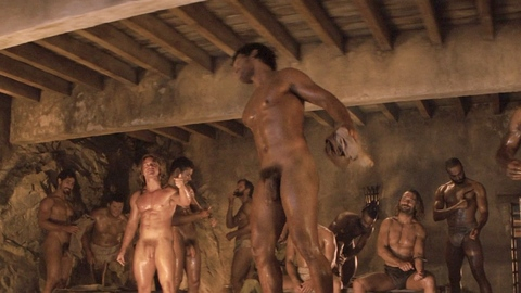 Jordi Webber Nude in Spartacus: House of Ashur. Balls, Penis, Prosthetic, Shirtless, bathing, gladiators. 199522