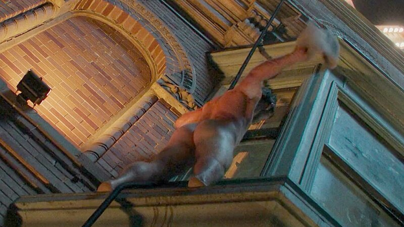 Ben Toyer Naked in The Running Man. Butt, building, climbing. 199981