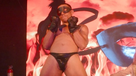 Kadan Well Bennett Naked in The Fabulous Four. Balls, Shirtless, Straight, Thong, Underwear, black, mask. 201463