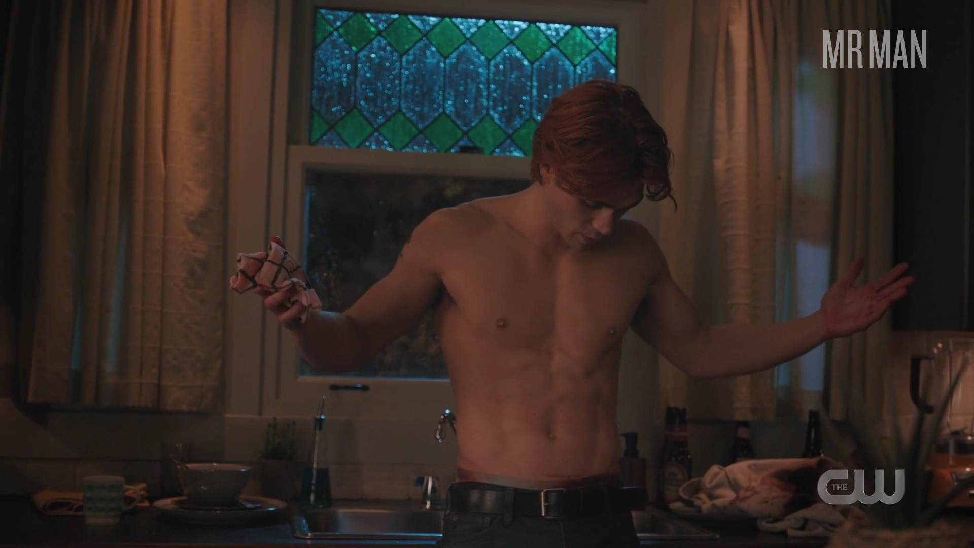 Hottest K.J. Apa Scene in Riverdale. Shirtless, bathing suit, bulge. 73544
