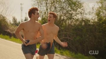 K.J. Apa, Nicholas Barasch in Riverdale (2017-2023) Sexy Shirtless Bathing Suit Bulge 76374